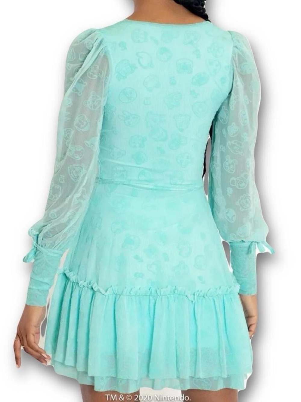 Blackmilk Nintendo Animal Crossing Mint Aqua V-Neck Sheer Sleeve Mini Dress - Picture 2 of 8